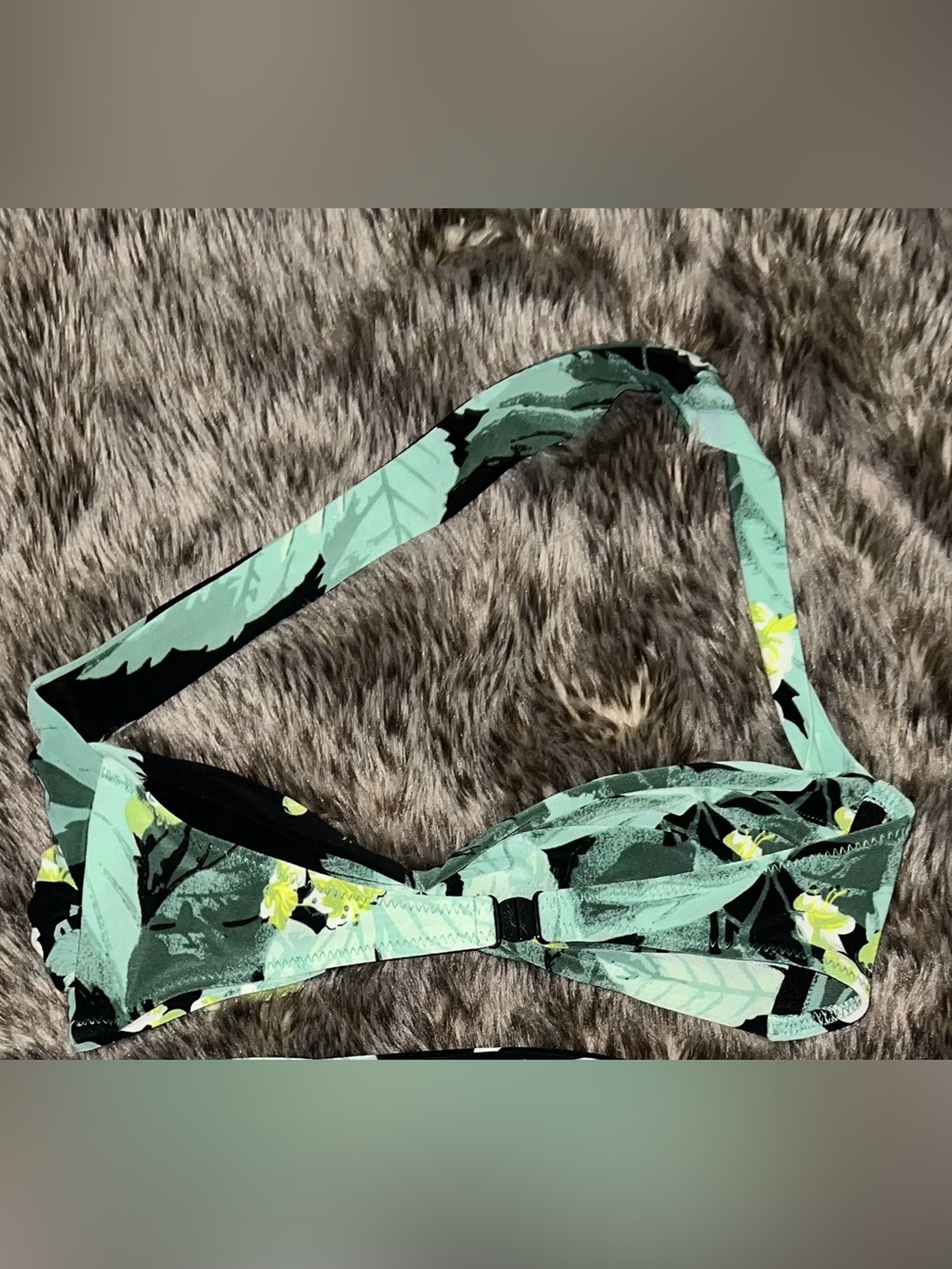 Norma Kamali Black and Green Floral Twist Bandeau Bikini Top with Halter - Picture 3 of 6